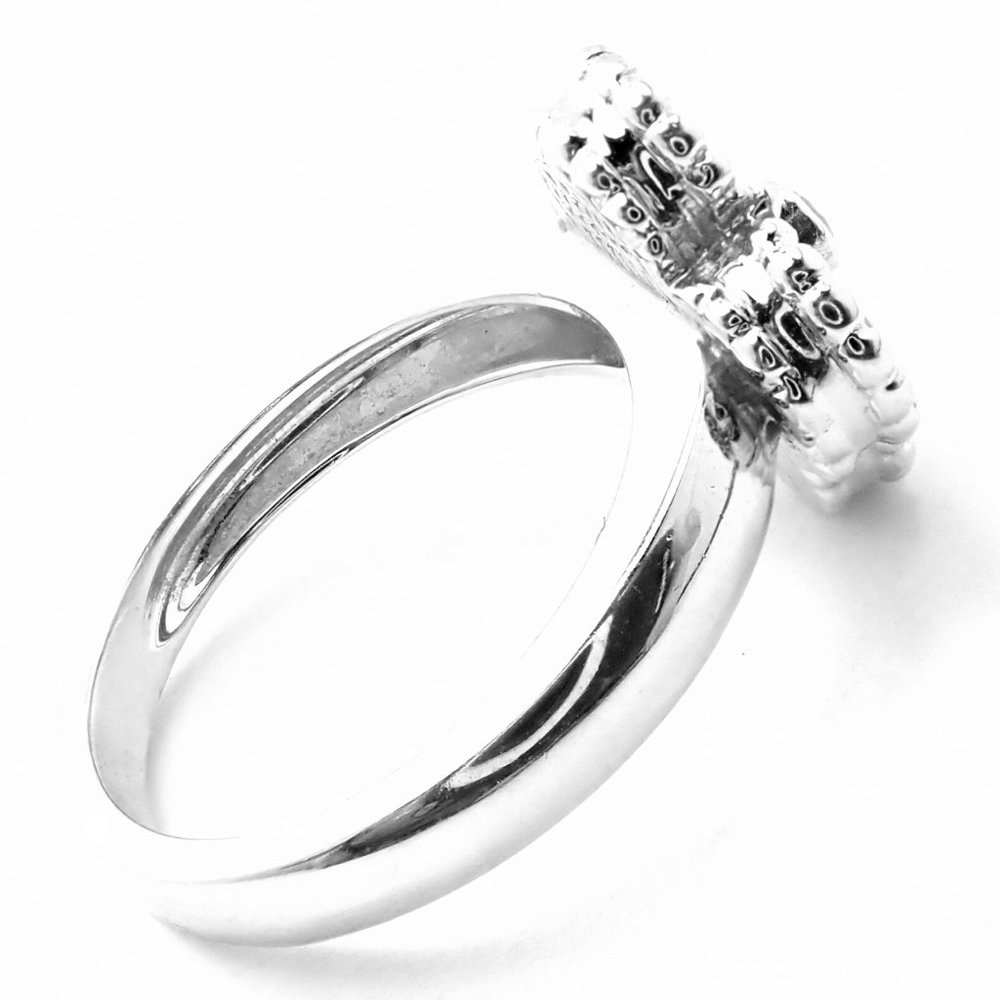Authentic! Van Cleef & Arpels Alhambra 18k White Gold Pink Opal Diamond Ring - Picture 2 of 8